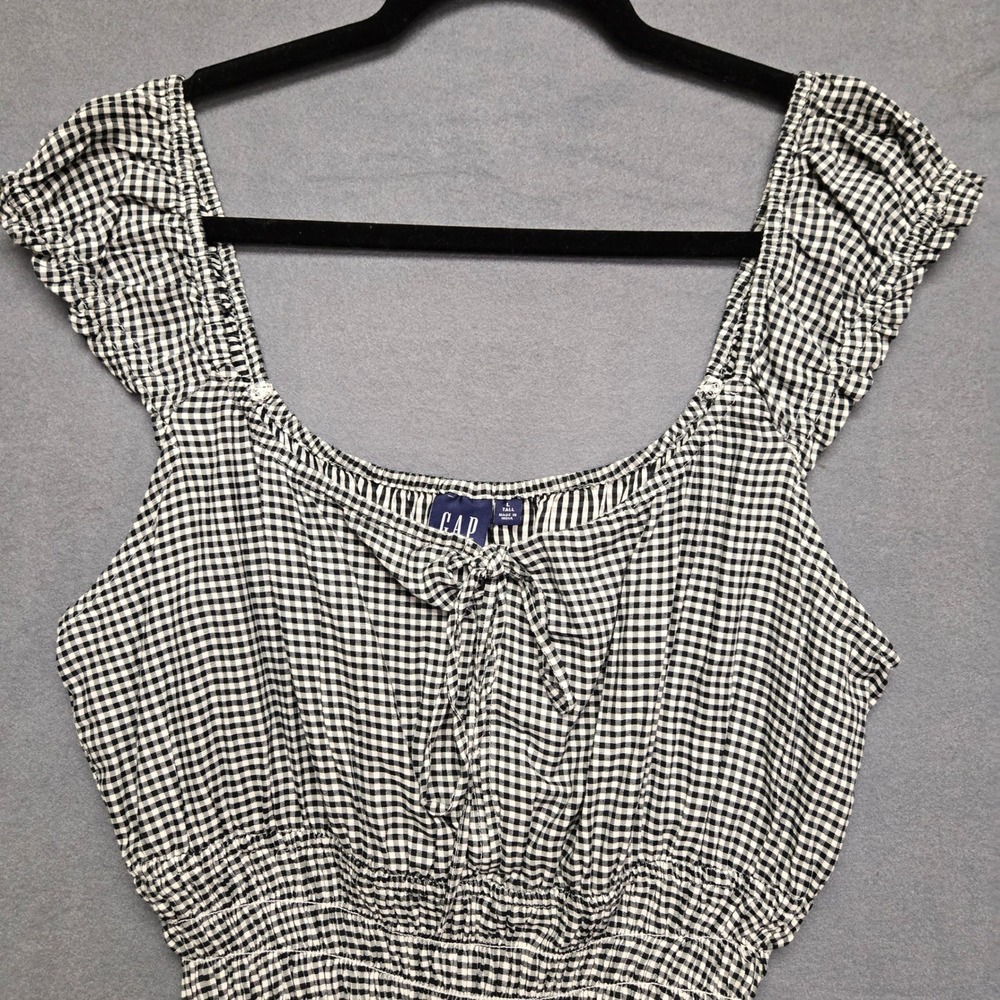 Gap Gingham Cottagecore Country Mini Dress Womens L Tall Black Ruffle Sleeve - Picture 5 of 13